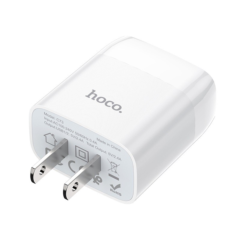 Củ cốc sạc nhanh CHÍNH HÃNG HOCO C73 2.4A 2 cổng USB cho điện thoại iPhone/ Samsung/ Oppo/ Xiaomi/ Huawei/ Vsmart/ Nokia