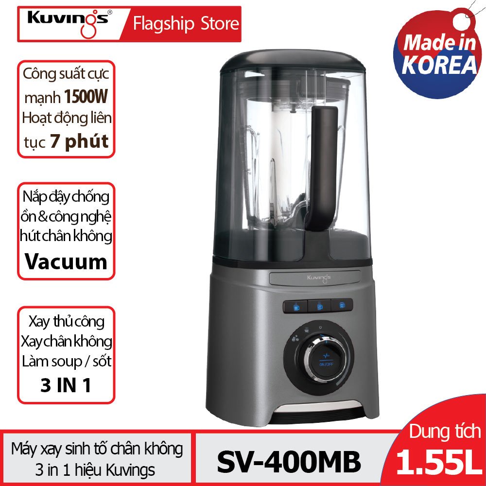 [Mã ELHA10 giảm 6% đơn 5TR] Máy xay sinh tố chân không 3 trong 1 Kuvings SV-400MB (1.55L) Màu Bạc