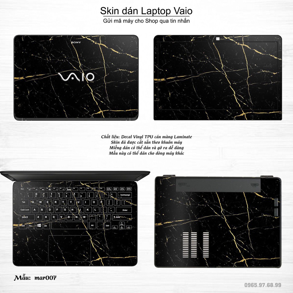 Skin dán Laptop Sony Vaio in hình vân Marble bộ 2 (inbox mã máy cho Shop)