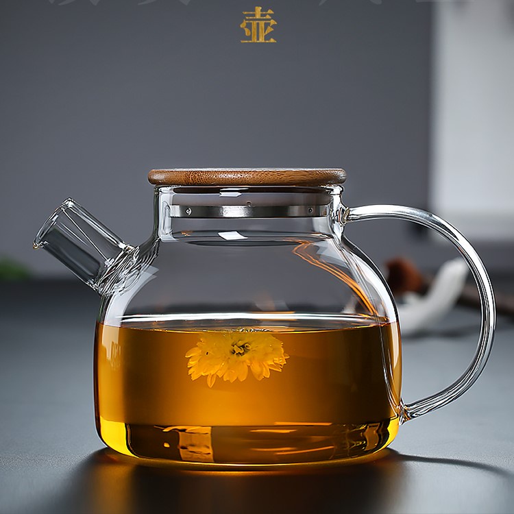 Bộ Ấm Trà Pha Lê Bình Trà Hoa Cúc Thủy Tinh 6 Chén Dung Tích 1000 Ml Chịu Nhiệt Có Lõi Lọc