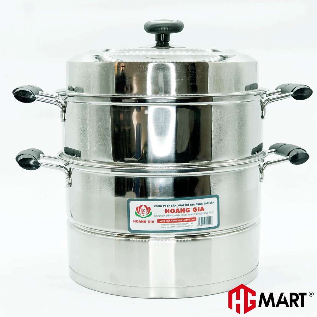 Nồi Hấp Inox 2 tầng 2 đáy từ nắp kính thương hiệu HG Mart