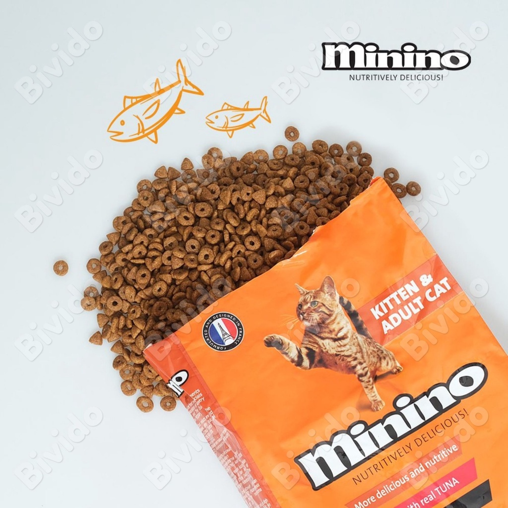 Thức ăn Minino mèo lớn và mèo con vị cá ngừ túi 480g - Bivido