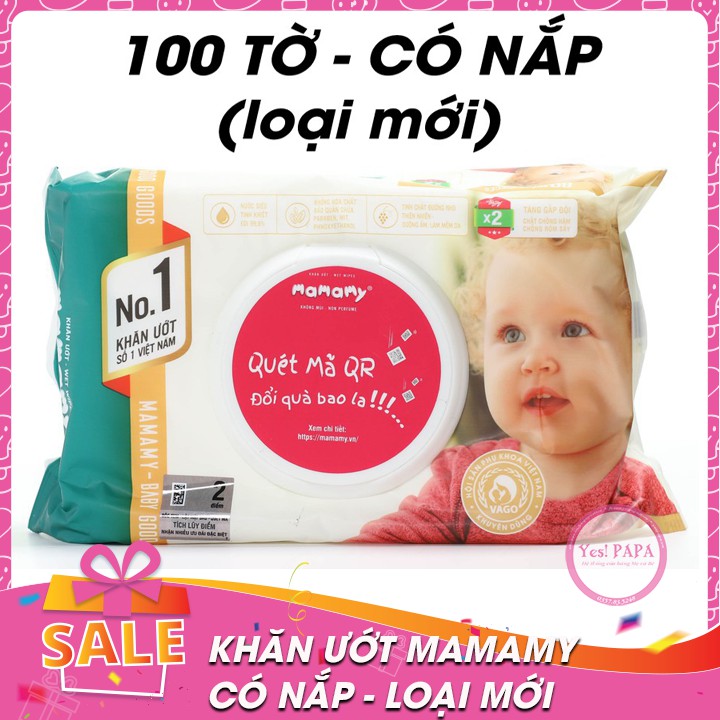 Khăn ướt Mamamy 100 tờ có nắp (cả không mùi và có mùi)