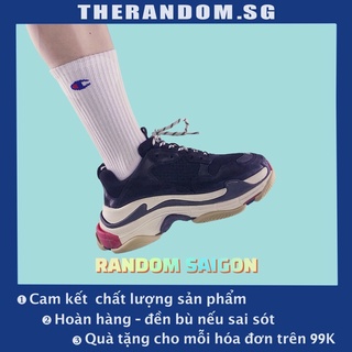 Vớ/Tất Nam Nữ Cổ Cao Champion Thể Thao Trơn Trắng Đen