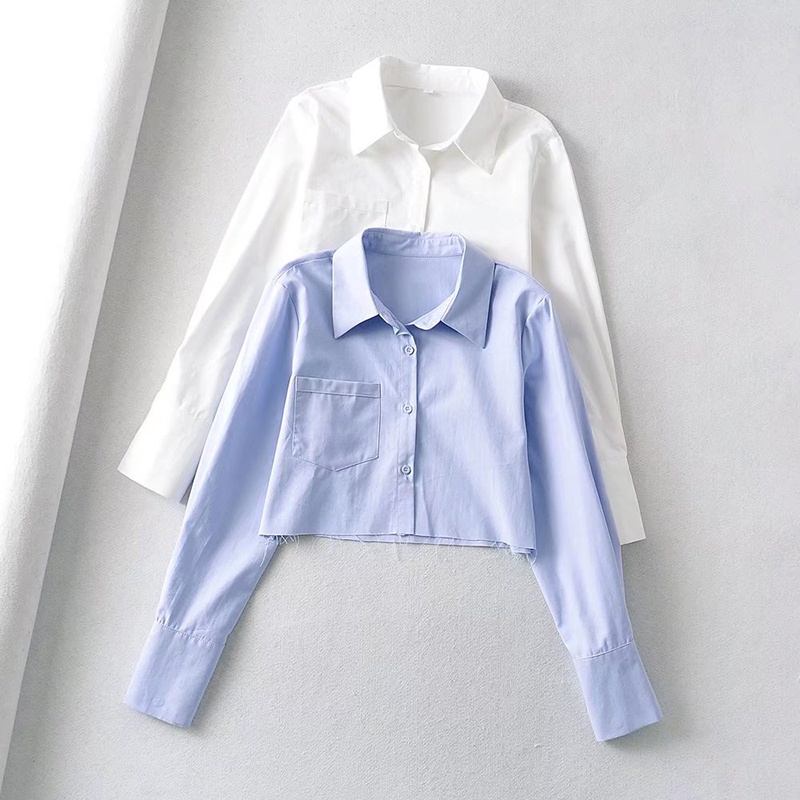 Áo Sơ Mi Nữ Croptop Thiết Kế Dài Tay Ống Rộng Phối Túi Ngực Phong Cách Ulzzang Thời Trang Sugal SO MI NU 029 | BigBuy360 - bigbuy360.vn