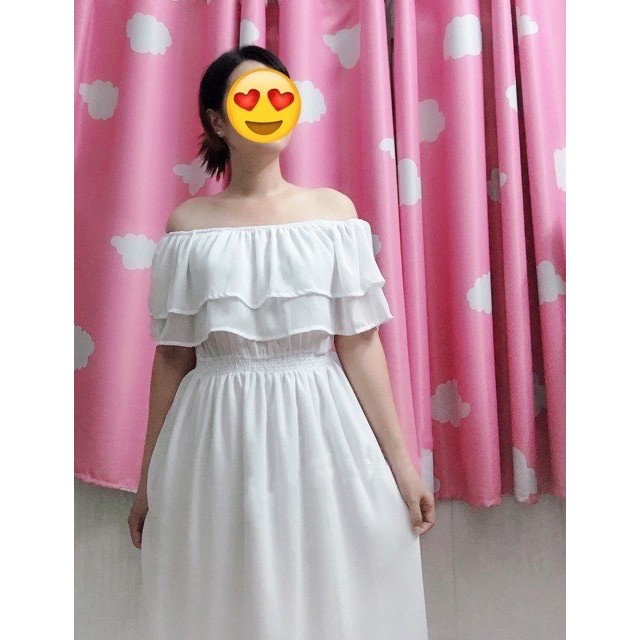 Đầm Maxi Bèo 2 Tầng Trắng Trễ Vai Kết Hợp Đi Tiệc, Đi Biển, Chụp Hình Cưới Cực Yêu (Kèm Ảnh Thật) | BigBuy360 - bigbuy360.vn