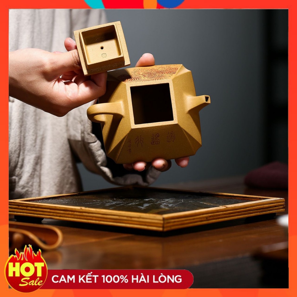 Ấm trà tử sa tứ phương thạch biều