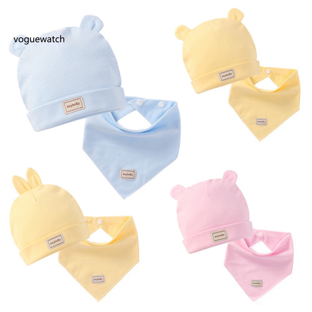 Set 2 Mũ Beanie Kèm Khăn Choàng Cổ Mềm Mại Hình Tam Giác Cho Bé Sơ Sinh