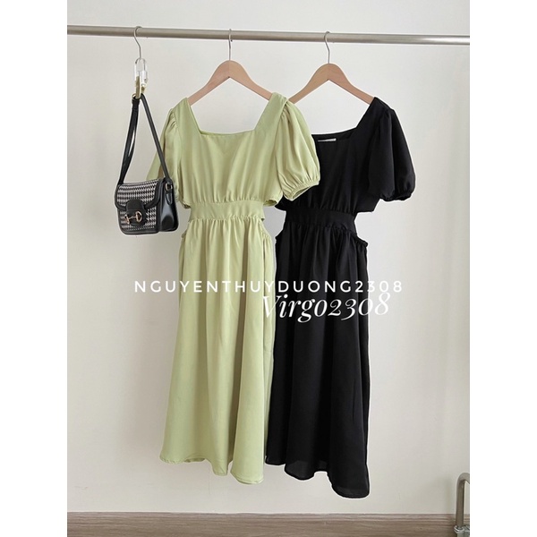 [HÀNG SẴN]VÁY MIDI CHẤT LỤA TRƯỢT CUTOUT CÓ DÂY THẮT NƠ EO “Misani dress”