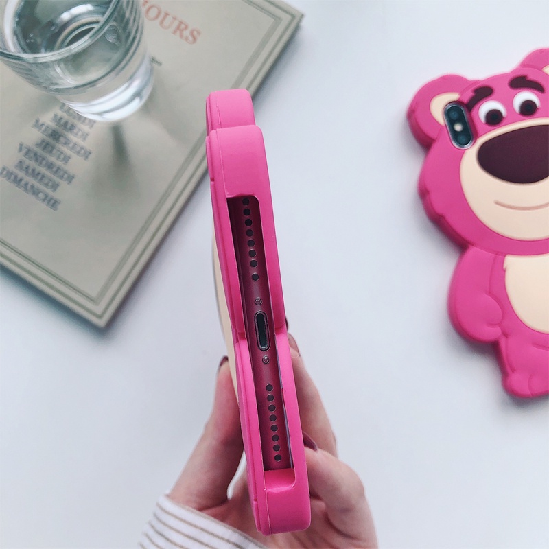 Ốp Điện Thoại Silicon Hình Gấu Dâu Ba Chiều Cho iPhone XS Max 11ProMax 12ProMax 13ProMax