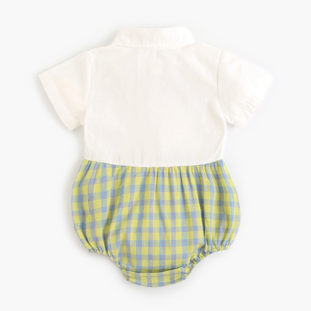 Áo liền quần Sanlutoz vải cotton tay ngắn phối sọc caro dễ thương cho bé gái