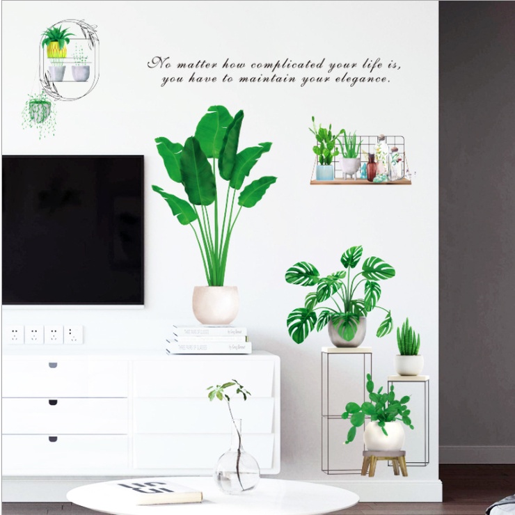 Decal dán tường trang trí - BỘ CHẬU CÂY XANH hiện đại