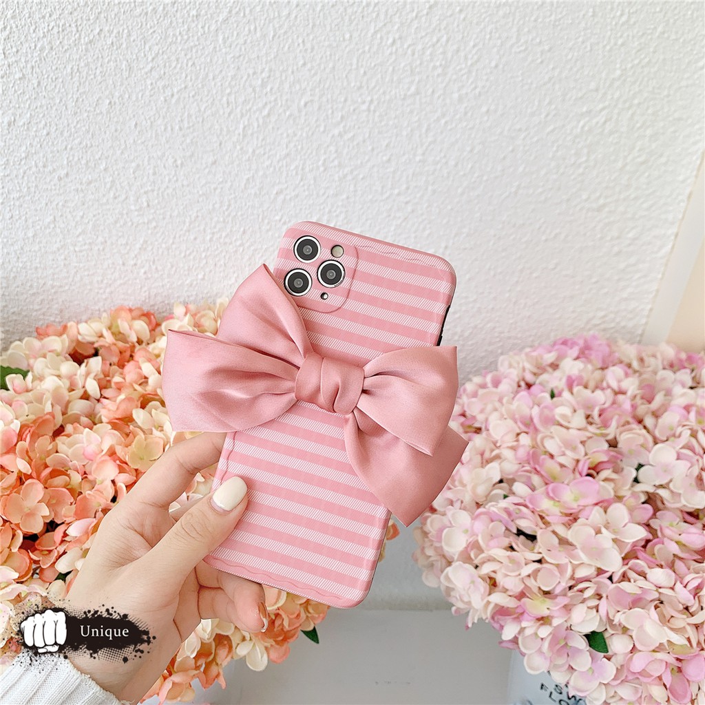 Ốp Điện Thoại Lụa Màu Hồng Đính Nơ Xinh Xắn Phong Cách Nhật Bản Cho 12 / 11pro / Max Apple X / Xs / Xr / Mini Mobile | BigBuy360 - bigbuy360.vn
