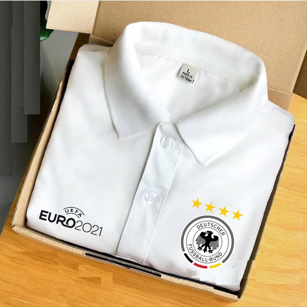 Áo Polo Trắng In Logo Đội Tuyển Quốc Gia Euro 2021 - Chất liệu hàng loại 1 thị trường kèm FREE SHIP