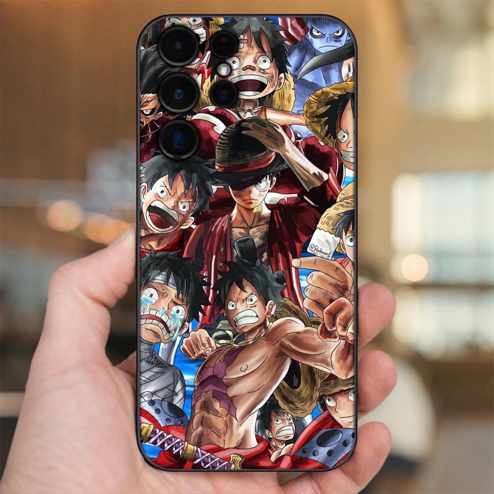 Ốp lưng Samsung S21 Ultra, S22 Ultra viền đen in hình Luffy One Piece