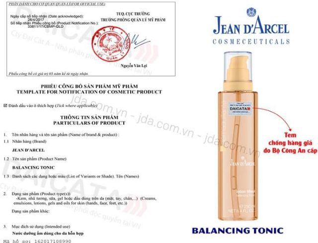 [CHÍNH HÃNG] Nước hoa hồng cho da thường và hỗn hợp Jean D'arcel_ Balancing Tonic 250ml