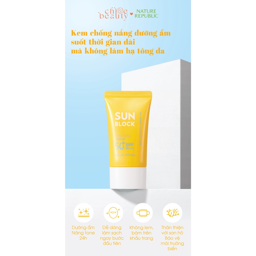 Kem chống nắng nâng tông NATURE REPUBLIC California Aloe Moisturizing Tone Up Sun Block SPF50+ PA++++ 57ml