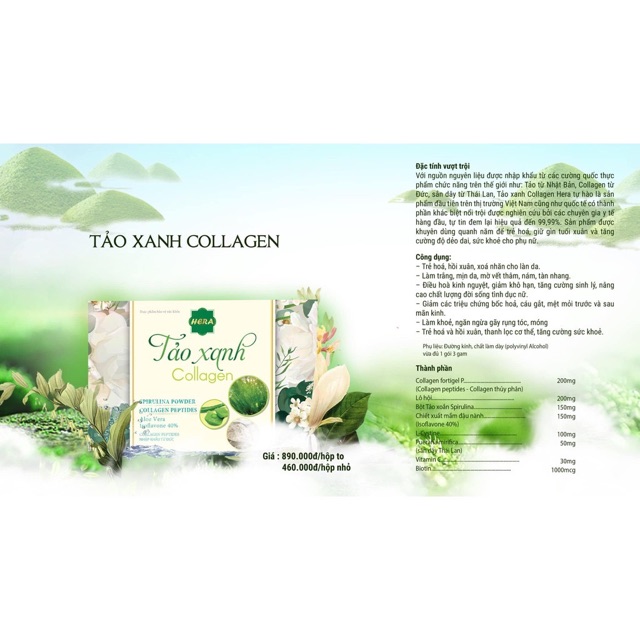 Tảo xanh collagen🔥 𝑭𝒓𝒆𝒆 𝒔𝒉𝒊𝒑🔥 [HÀNG CHUẨN HÃNG 100%] tặng bình nước tảo xanh hera | BigBuy360 - bigbuy360.vn