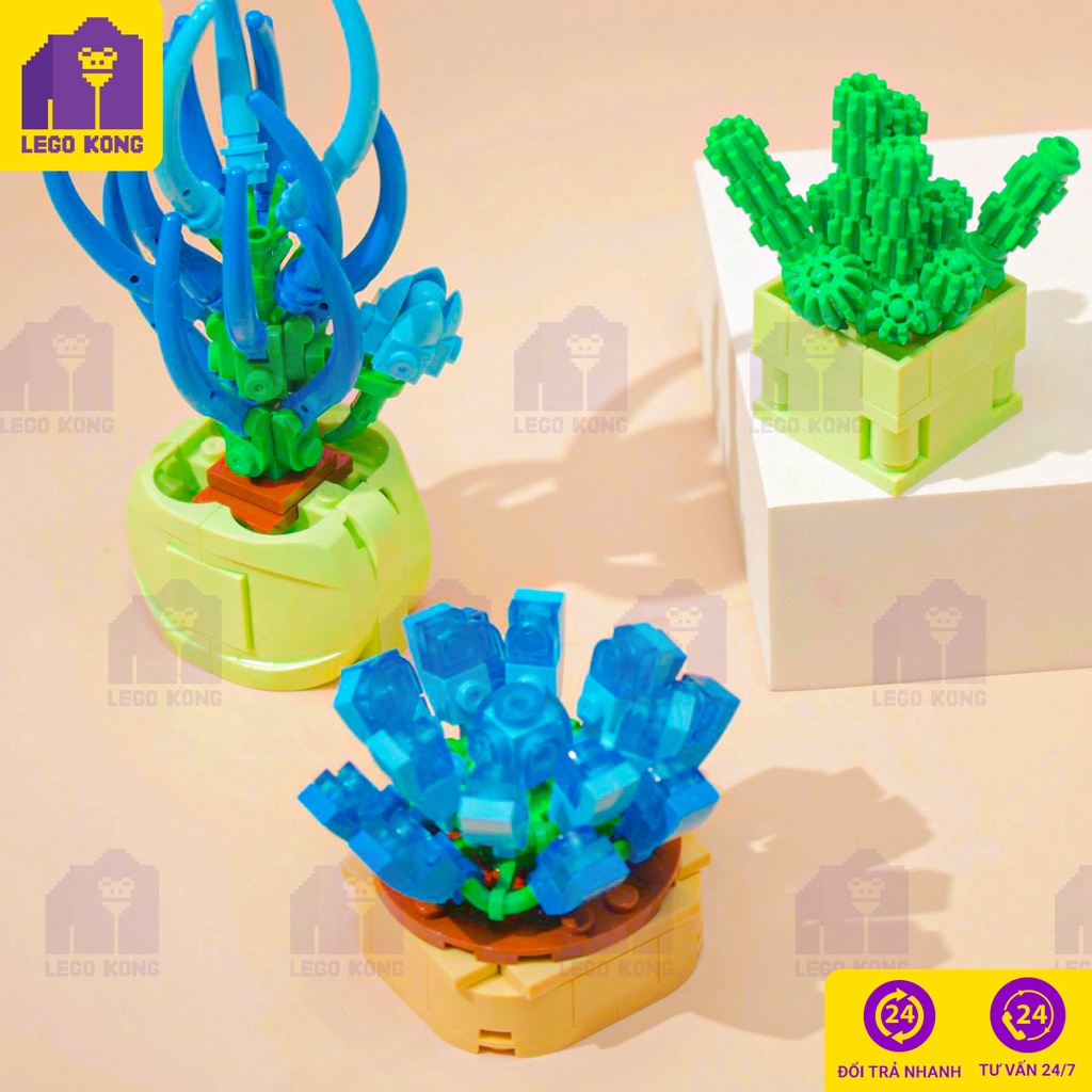 Đồ chơi lắp ráp lego chậu cây sen đá xếp hinh hoa xương rồng làm quà sinh nhật decor phòng học bàn làm việc