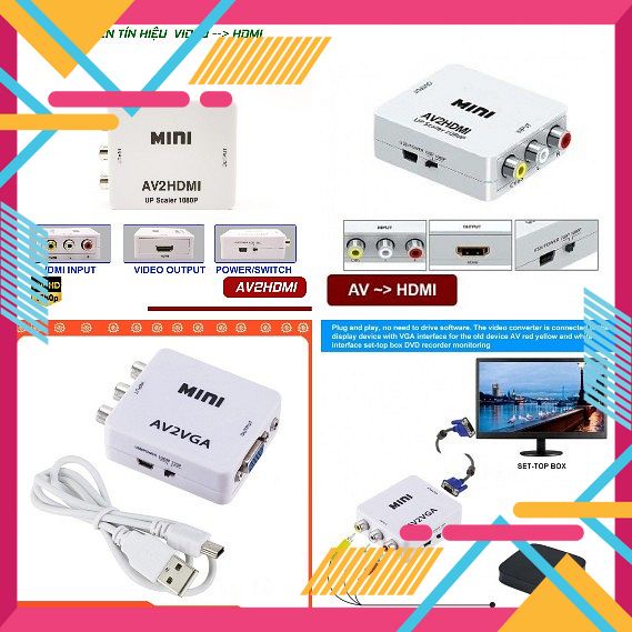 BOX CHUYỂN MINI AV RA VGA, HDMI [HCM]