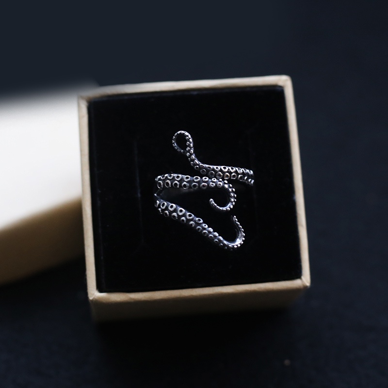 [Bán Chạy] Nhẫn Thép Không Gỉ Hình Bạch Tuộc / Động Vật Biển Màu Bạc Phong Cách Punk Thời Trang Unisex