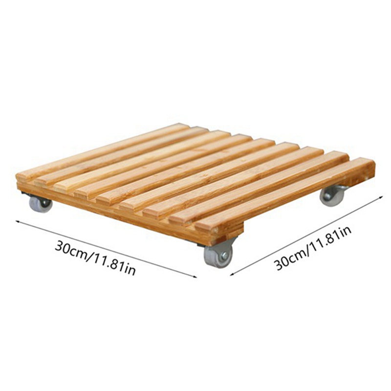 Giá Đỡ Chậu Cây Bằng Tre Có Bánh Xe Lăn Phù Hợp Cho Trồng Cây Ngoài Trời