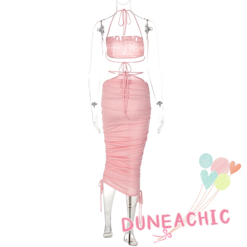 Set Áo Tank Top 2 Dây + Chân Váy Rút Màu Trơn Gợi Cảm Cho Nữ