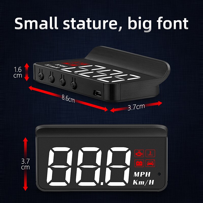 OBD2 Head Up Display Máy chiếu phông chữ lớn Màn hình hiển thị HUD ngắn gọn Cảnh báo ô tô Cảnh báo nhiệt độ nước Máy quét tự động KM / H MPH