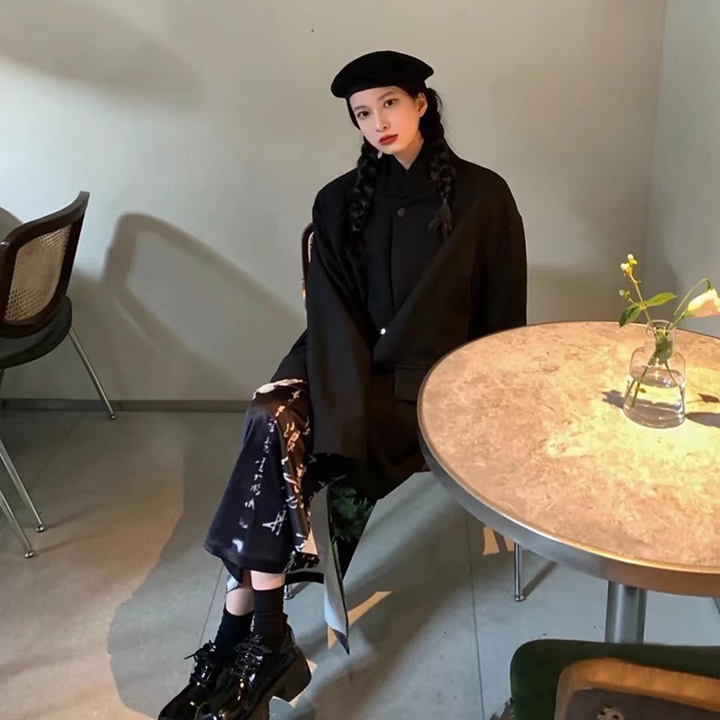 ▼☢Chân Váy Satin Đen Dáng Chữ a Xẻ Tà Thời Trang Xuân Thu 2021 Cho Nữ