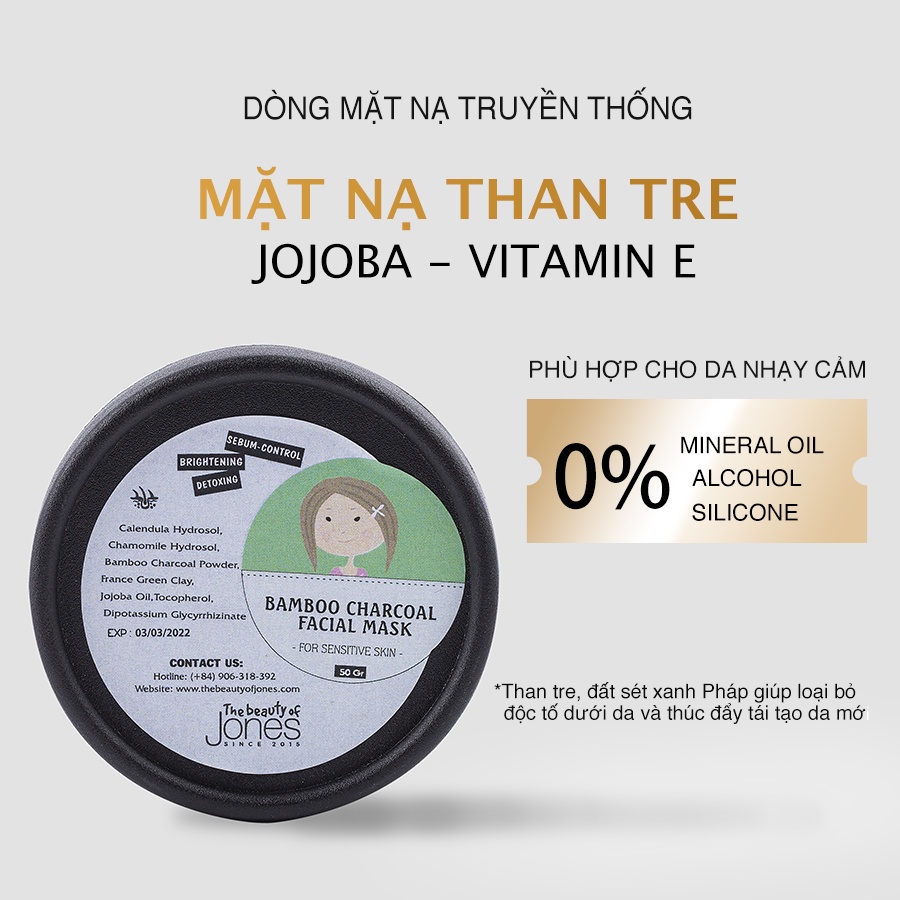 Mặt nạ da mụn nhạy cảm từ than tre hoạt tính The Beauty of Jones