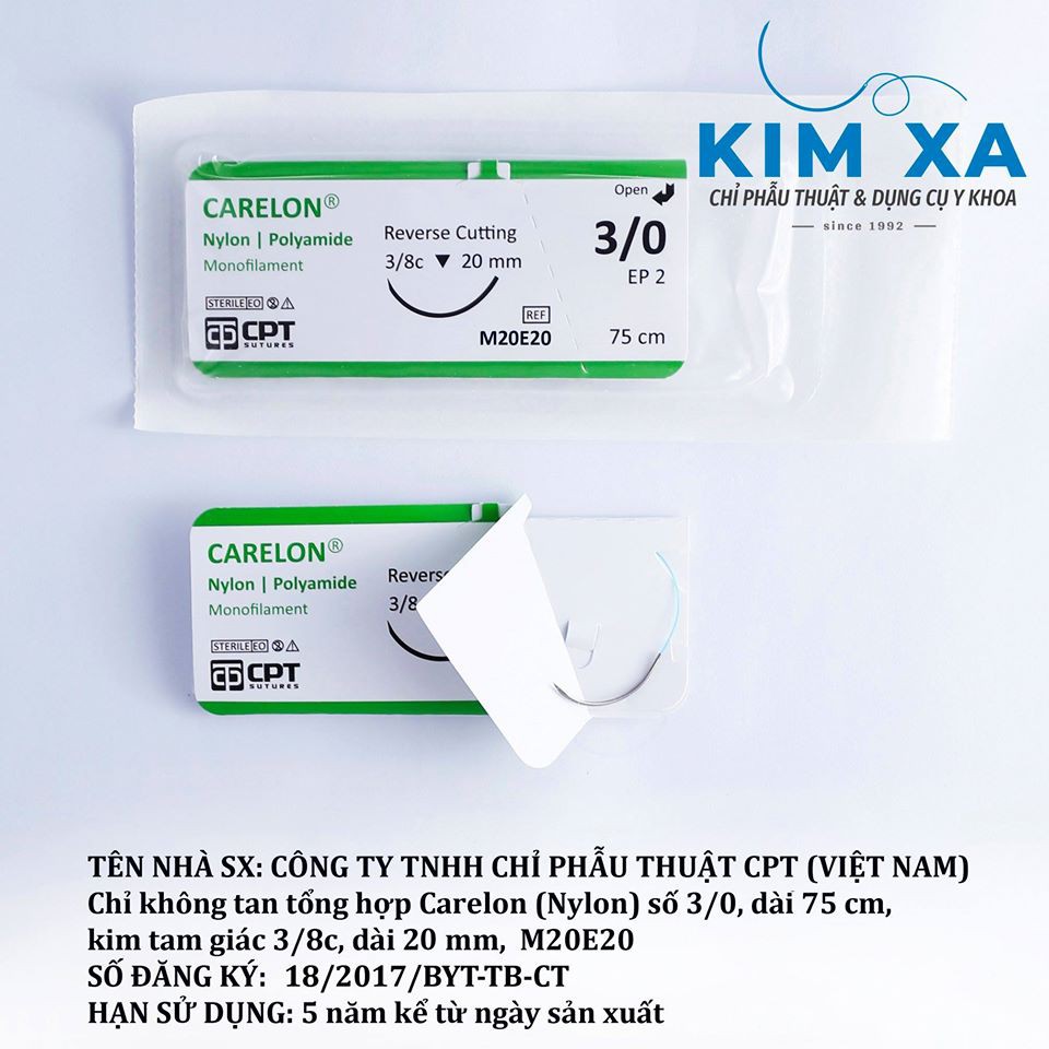 CHỈ PHẪU THUẬT KHÔNG TIÊU DÙNG TRONG THẨM MỸ CPT CARELON NYLON số 3/0 - M20E20