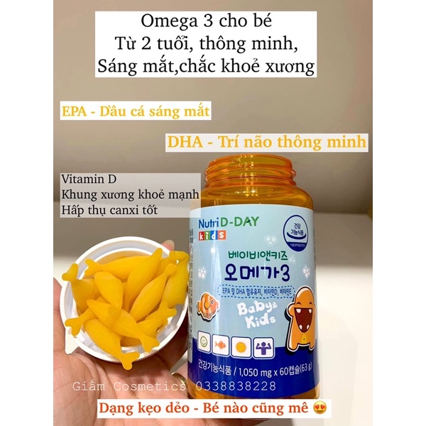 Omega 3 kids Nutriday Dầu cá DHA cho bé Bổ não, sáng mắt, phát triển trí não