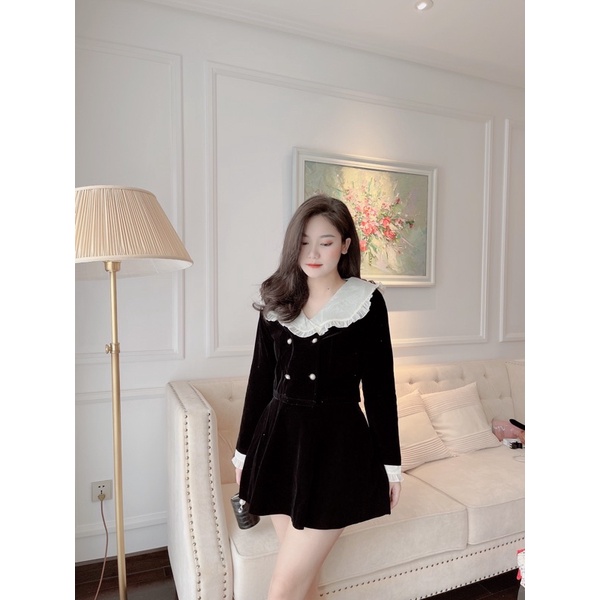 Set nhung cổ bèo trắng