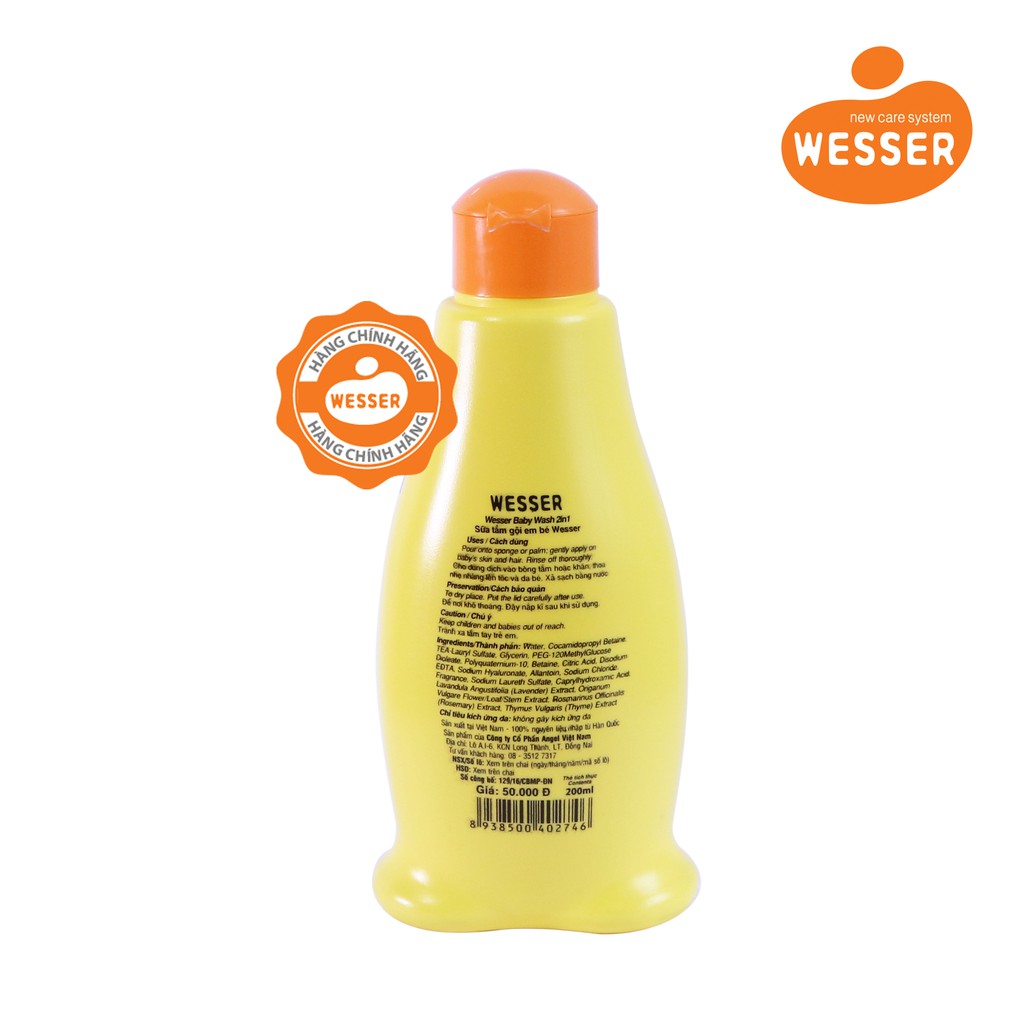 Sữa tắm gội Wesser 2in1 hương phấn 200ml Màu cam ( GIAO NẮP NGẪU NHIÊN THEO ĐỢT )