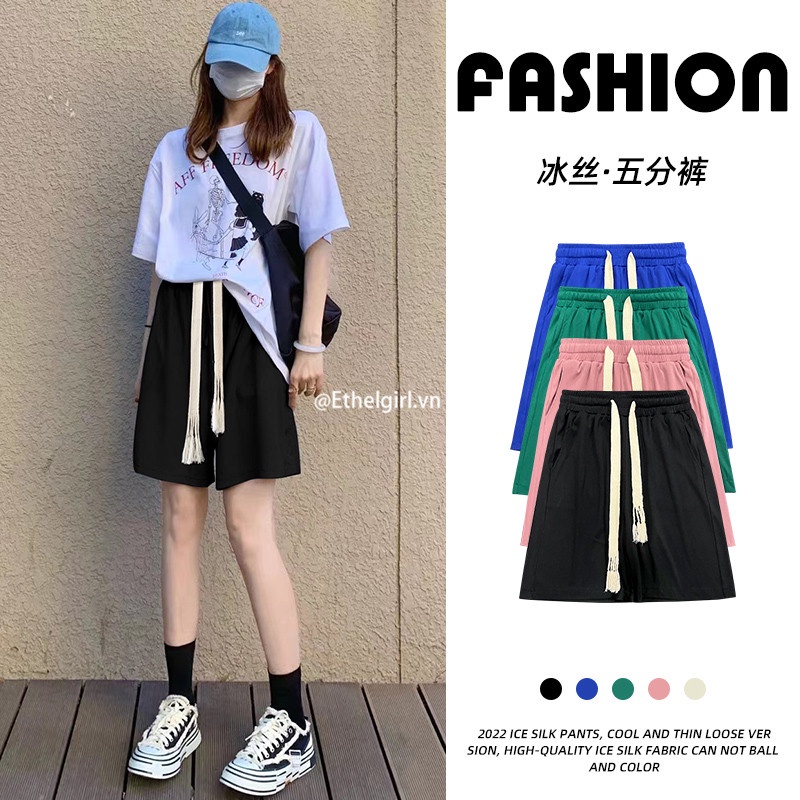 [HÀNG TẶNG BUỘC TÓC XINH XẮN ]Quần Short Thể Thao Lưng Cao Ống Rộng Dây Rút Phong Cách Hàn Quốc Dài 45cm 056