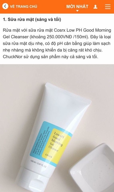 Sữa Rửa Mặt Dạng Gel Cosrx Low PH Good Morning Gel Cleanser