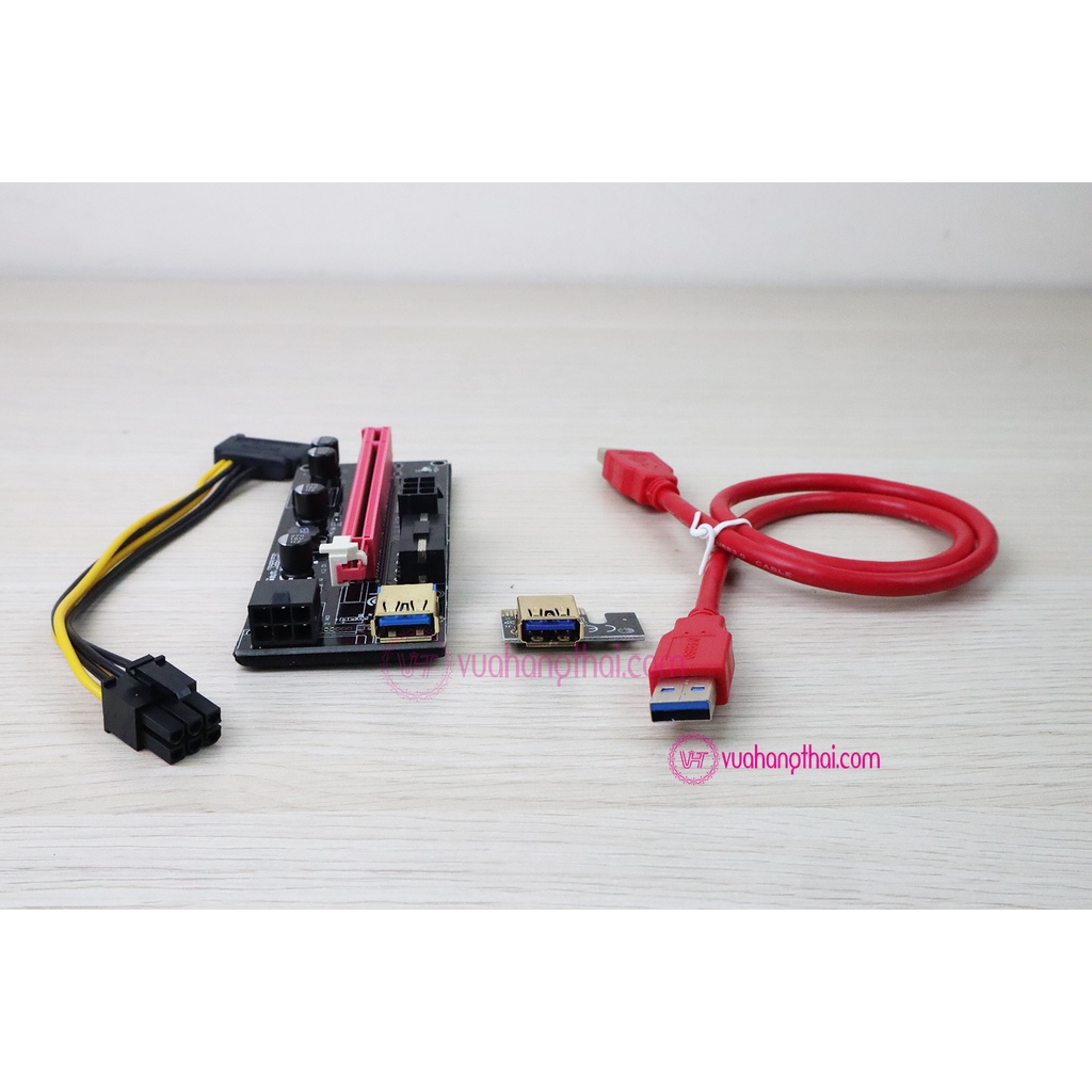 Dây Card Riser 009s đỏ Có LED cổng USB vàng Mới 100%  - Đào coin lắp VGA rời - Riser pci-e 1x to 16x dây usb 3.0