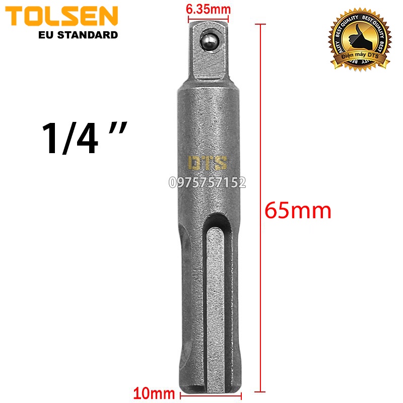 Bộ 3 đầu chuyển vặn khẩu công nghiệp chuôi gài SDS Plus TOLSEN cho máy khoan bê tông sang đầu bulong cỡ 1/2 3/8 1/4 inch