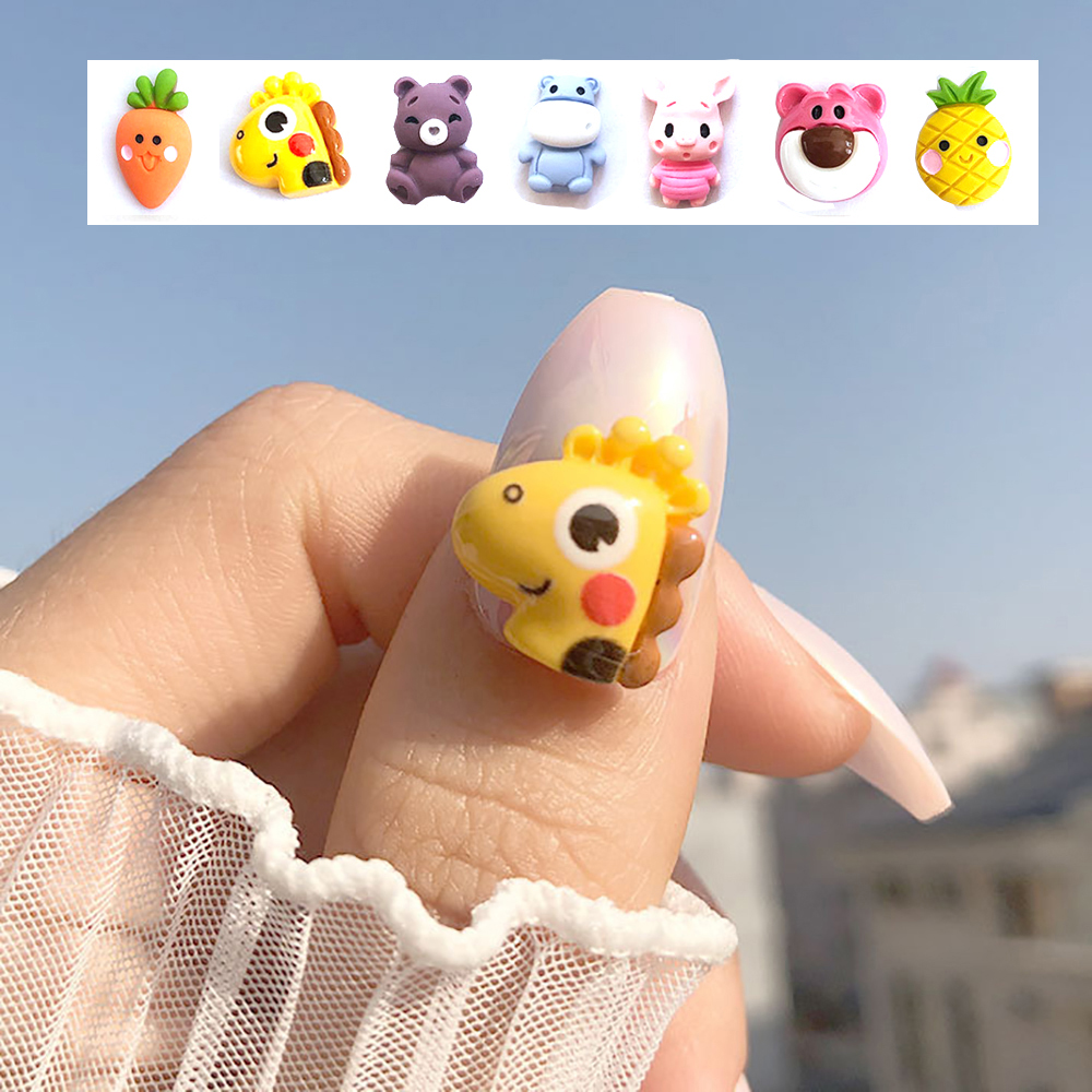 (Hàng Mới Về) Bộ 3 Món Phụ Kiện Trang Trí Móng Nghệ Thuật Họa Tiết Hoa Hướng Dương / Gấu / Hoa Hướng Dương 3D