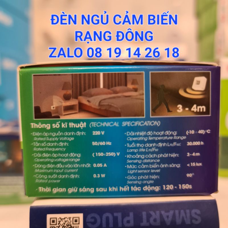 Đèn Ngủ Cảm Biến Rạng Đông 3W, 2 chế độ thông minh, Model: ĐN01.PIR 65x65/0.3W, ĐN02.LS 65x65/0.3W