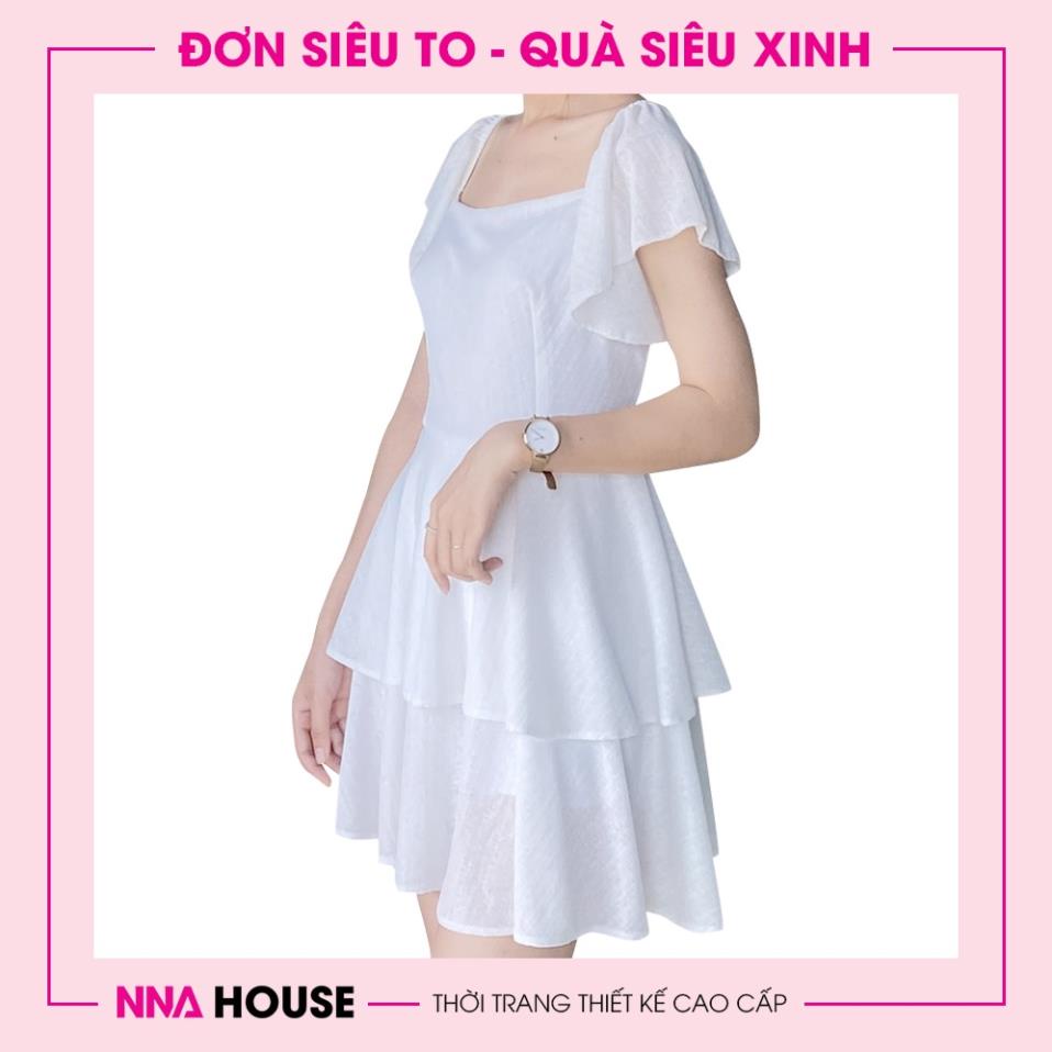 Váy thiết kế tiểu thư - Đầm cao cấp cổ vuông dáng xòe 2 tầng NNAHOUSE Mã NA209 | BigBuy360 - bigbuy360.vn