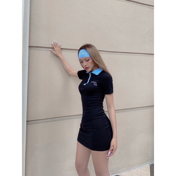 ĐẦM POLO BODY PHỐI CỔ XANH MIX DRESS ( TẶNG BĂNG ĐÔ )