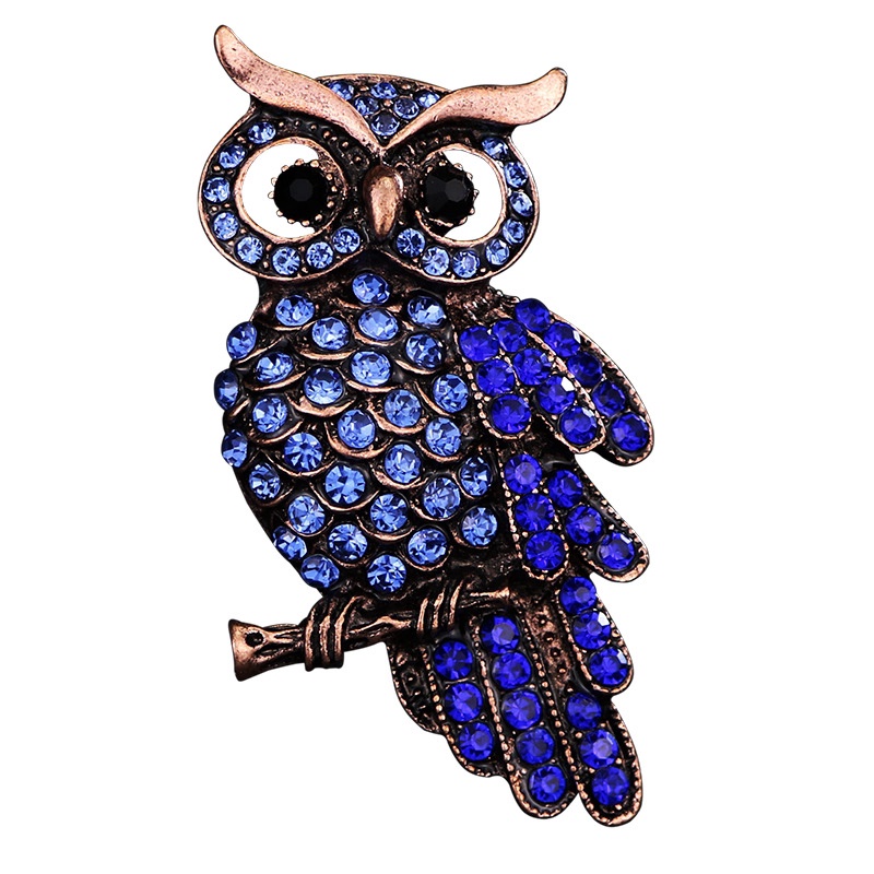 Trâm Cài Áo Hình Chim Cú Đính Đá Màu Xanh Dương Phong Cách Hàn Quốc Chất Lượng Cao Cho Nam Và Nữ