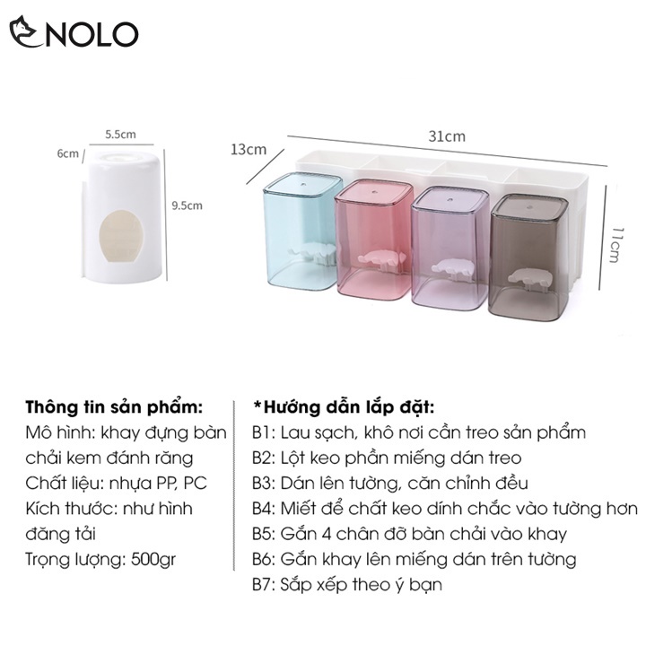 Bộ Khay Treo Bàn Chải Kem Đánh Răng Model 3030 Kèm 4 Cốc Ly Súc Miệng Model K401 Chất Liệu Nhựa PP Cao Cấp