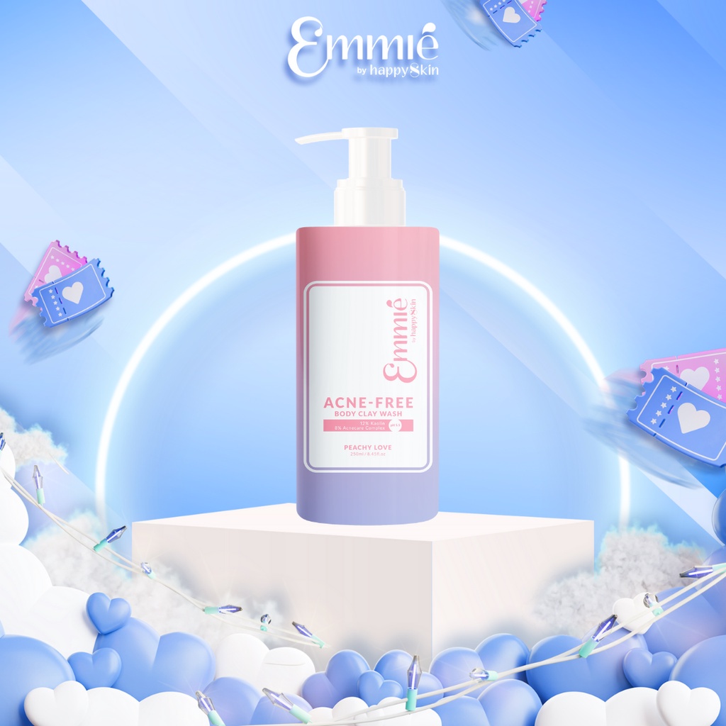 Sữa tắm đất sét giảm mụn lưng và cơ thể Emmié Acne Free Body 12% Clay Wash lưu hương hoa Emmie by Happy Skin x Luna Đào