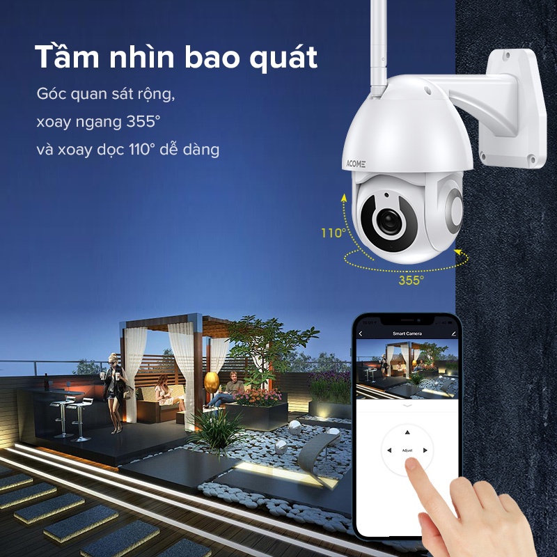 Camera ngoài trời ACOME APC02 - camera wifi xoay 360 độ phân giải full hd 1080p, tương thích tuya smart life bh 12 tháng