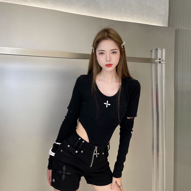 smfk infinite deconstruction jumpsuit black tight top slim sexy T-shirt sports style short 2022 | BigBuy360 - bigbuy360.vn