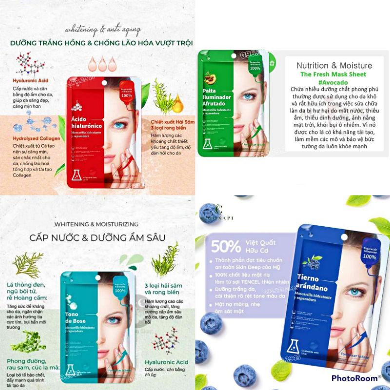 Mặt Nạ Giấy Dưỡng Trắng Da Mụn Cấp Ẩm Thải Độc Chống Lão Hóa HUDA Nội Địa mask trái cây