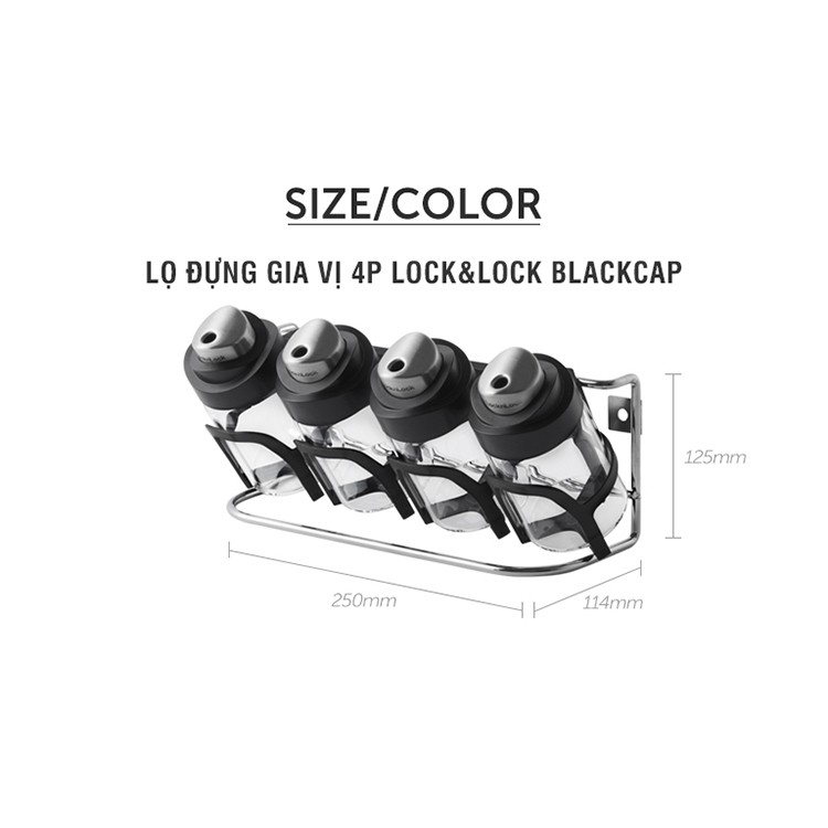 Bộ Lọ Đựng Gia Vị 4P LOCK&LOCK LLG843 BLACKCAP - 120ML - Hàng Chính Hãng