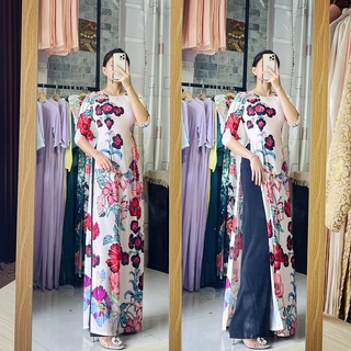 GIÁ XƯỞNG - Áo dài hoa nhí cúc họa mi xinh xắn - Áo nền nude hồng da hoa cổ điển